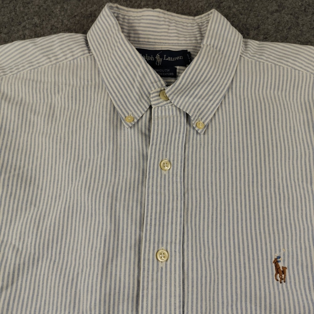 Ralph Lauren Shirt 2XL 17.5 Yarmouth Blue Stripe Button Down Flesh Pony OCBD EUC